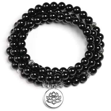Premium AAA Black 6mm Tourmaline Mala Bracelet-Choose your charm!